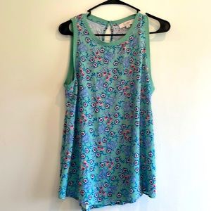 Loft green floral tank L NWT